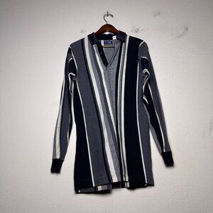 VTG Le Tigre 90s Striped Polo Shirt Long Sleeve Men M Long Black White Collared